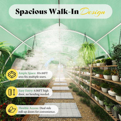 Canopy Large Walk-In Outdoor Greenhouse with Misting System-44x10 FT - Frame NOT Included-Green