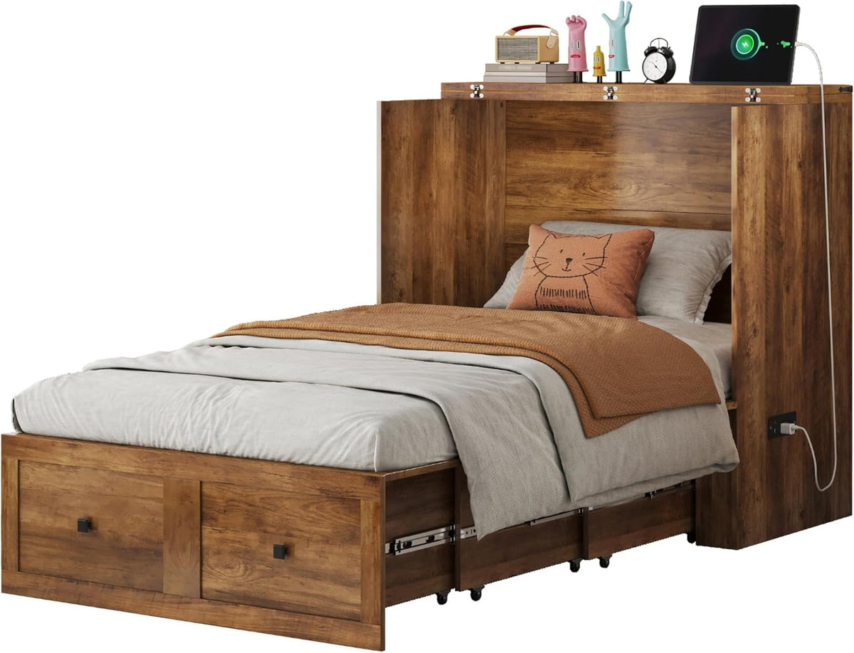 Colton Foldable Murphy Bed Amerlife Twin / Barnwood