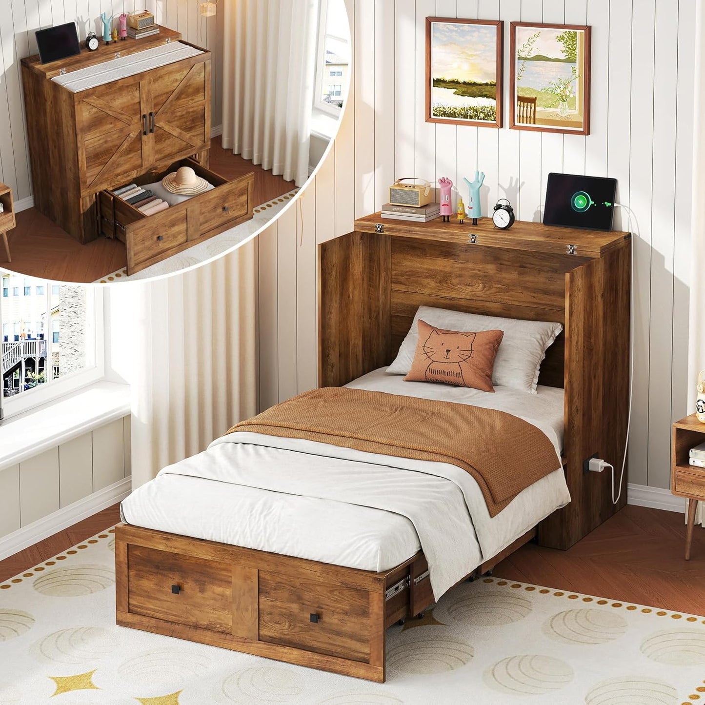 Colton Foldable Murphy Bed Amerlife Twin / Barnwood