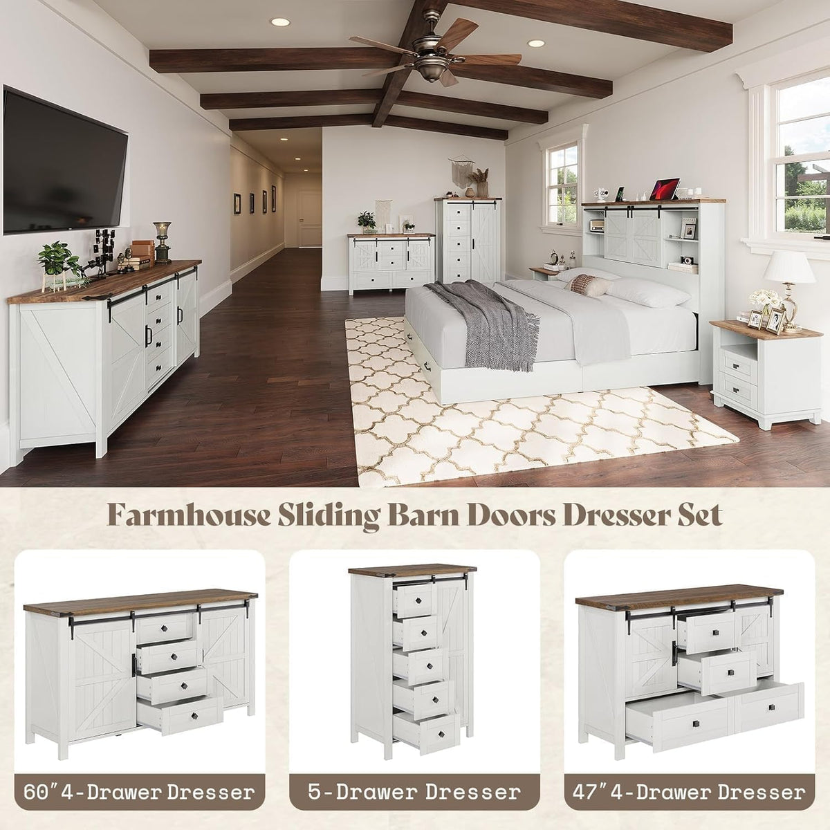 Alderman 4-Piece Bedroom Set Amerlife Full / Distressed White