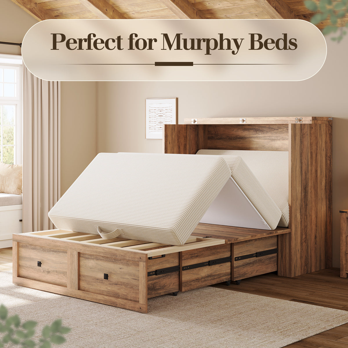 Fold 6-Inch Tri-Fold Folding Mattress-Twin-Beige