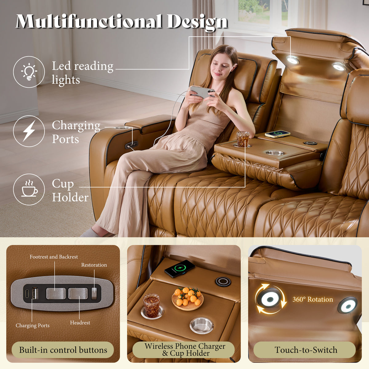 AMERLIFE Recliner Sofa with Zero Gravity, Home Theater Seating, Brown