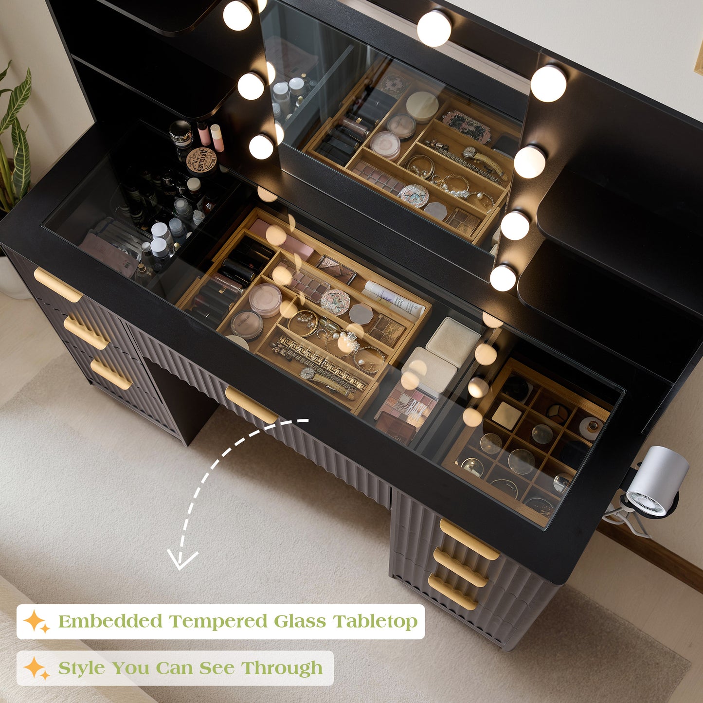 Glow 47.2" Fluted Vanity Desk Amerlife Black