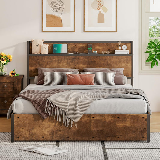 Scribe Storage Bed & 2 Nightstands 3-Piece Set Queen Rustic Brown