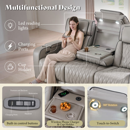 AMERLIFE Recliner Sofa with Zero Gravity, Home Theater Seating, Light Grey