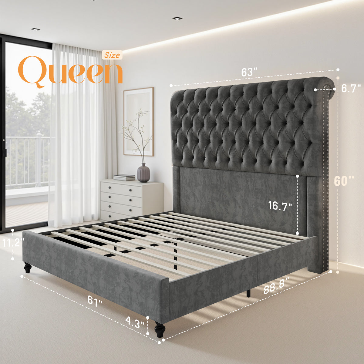 Curl Bed Frame Amerlife-Gray