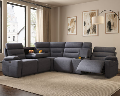 L-Shaped Power Reclining Sectional Sofa with Console-5-Seat L-Shaped-Dark Grey