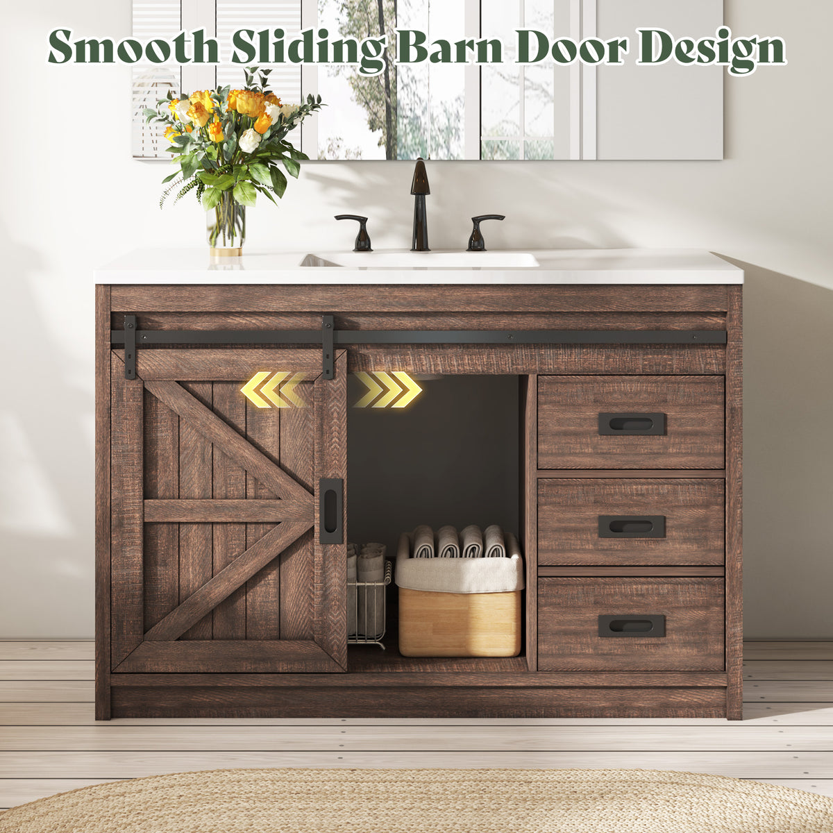 Bourbon Sliding Barn Vanity 48 inch Light Brown