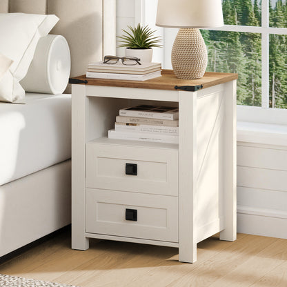 Hub Nightstand Set of 2 Amerlife White ＆Brown