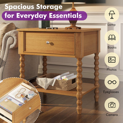 Spindle Solid Wood Nightstand  Natural Wood / 2PC