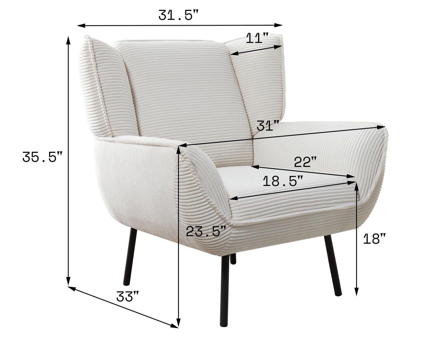 Accent Wingback Corduroy Chair Amerlife set of 4 / White