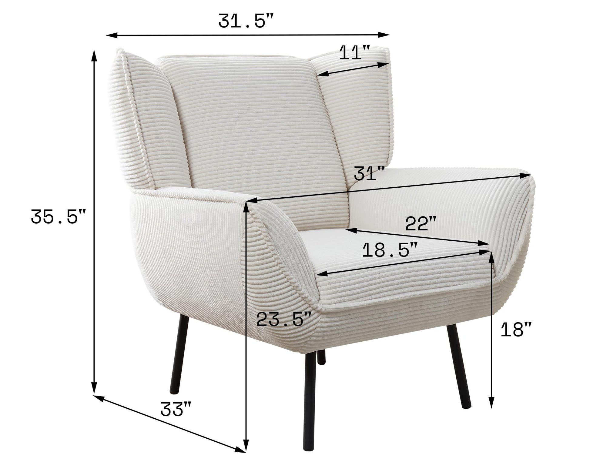 Accent Wingback Corduroy Chair Amerlife set of 4 / White