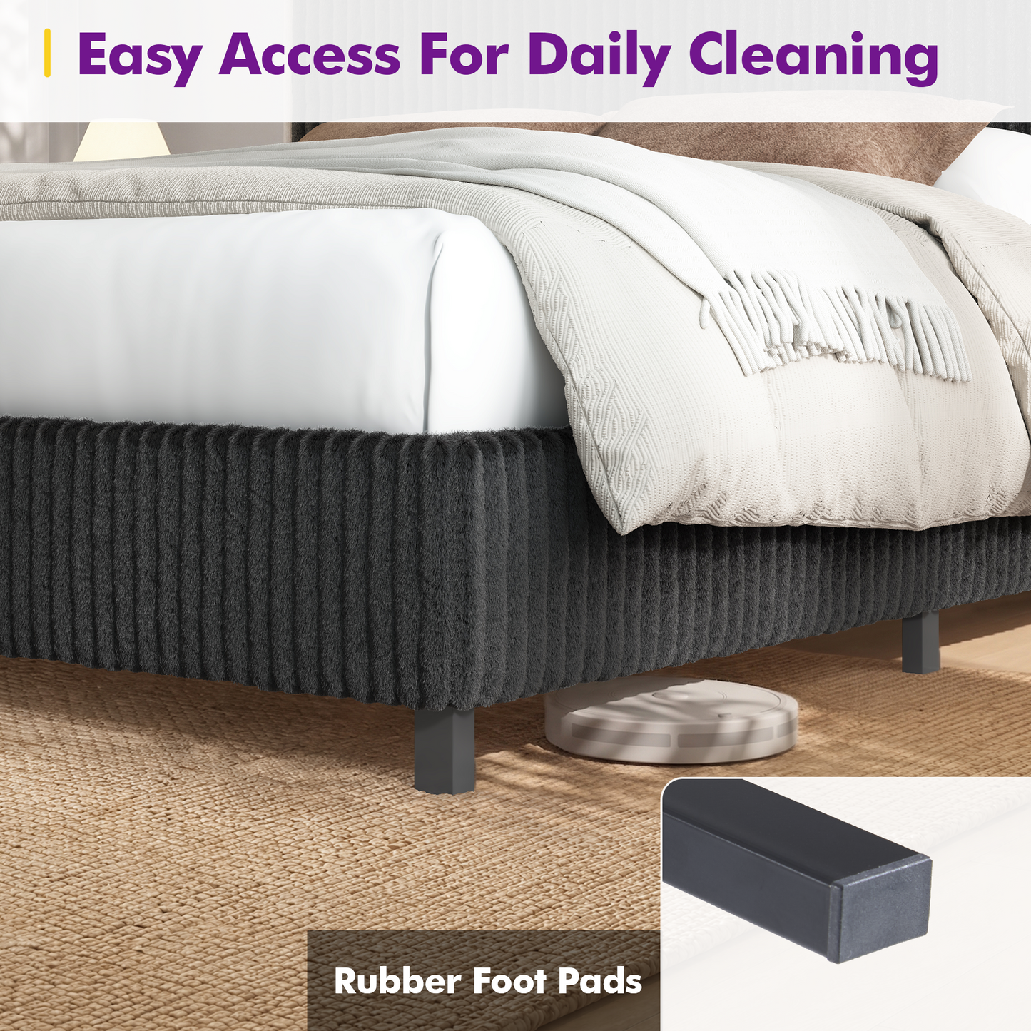 Velmure Corduroy Platform Bed Frame  Full / Black
