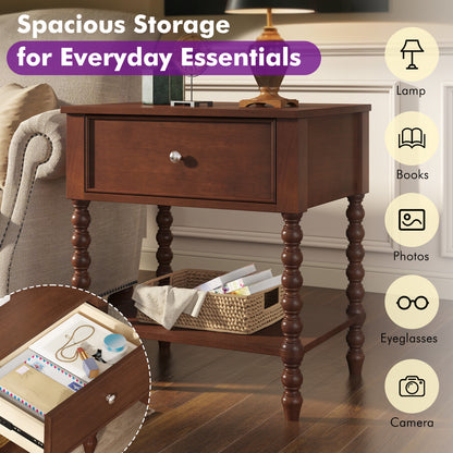 Spindle Solid Wood Nightstand  Dark Walnut / 2PC