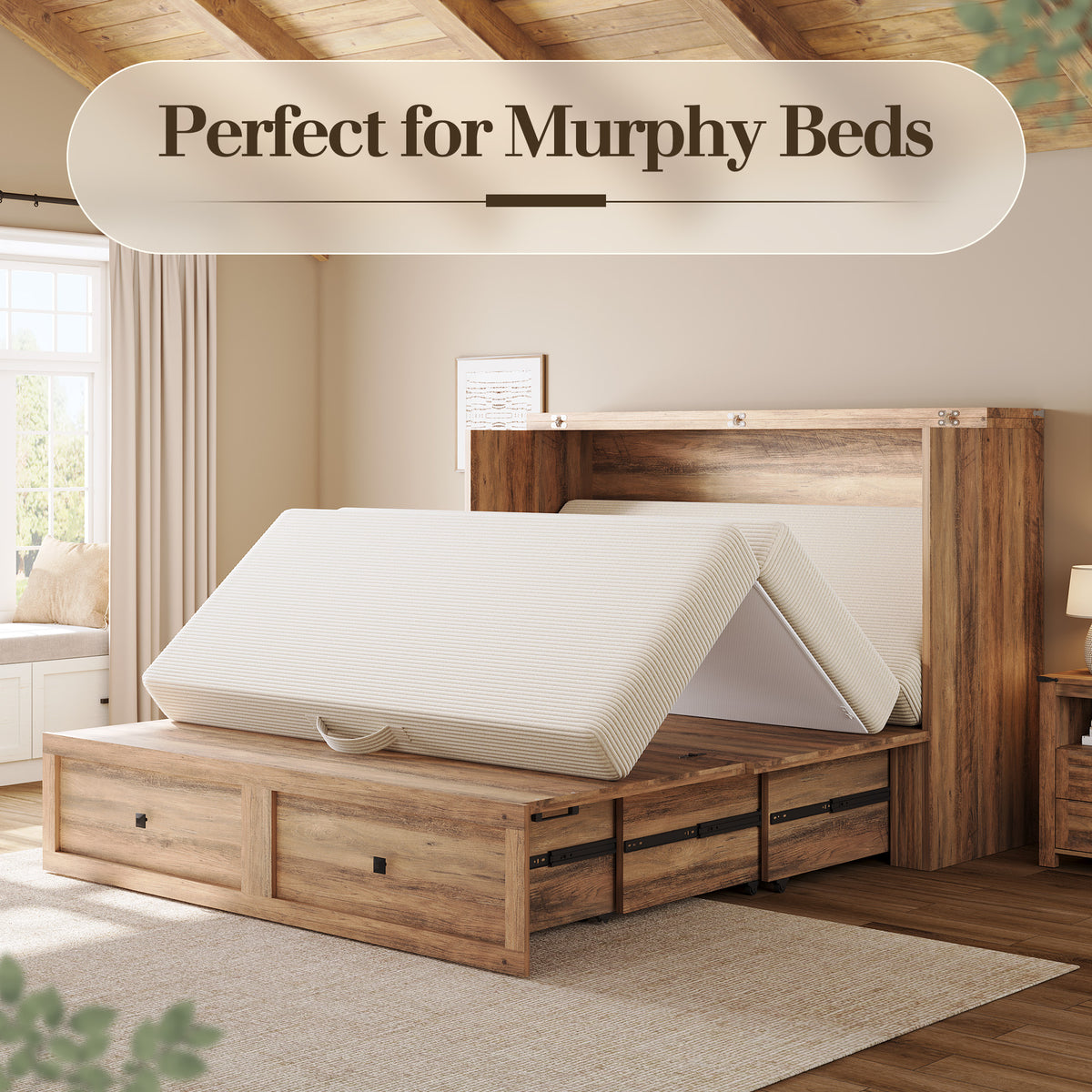 Fold 6-Inch Tri-Fold Folding Mattress-Queen-Beige