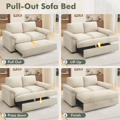 Sleeper Sectional Sofa with Pull Out Bed & Storage-56" | 2-Seater-Beige