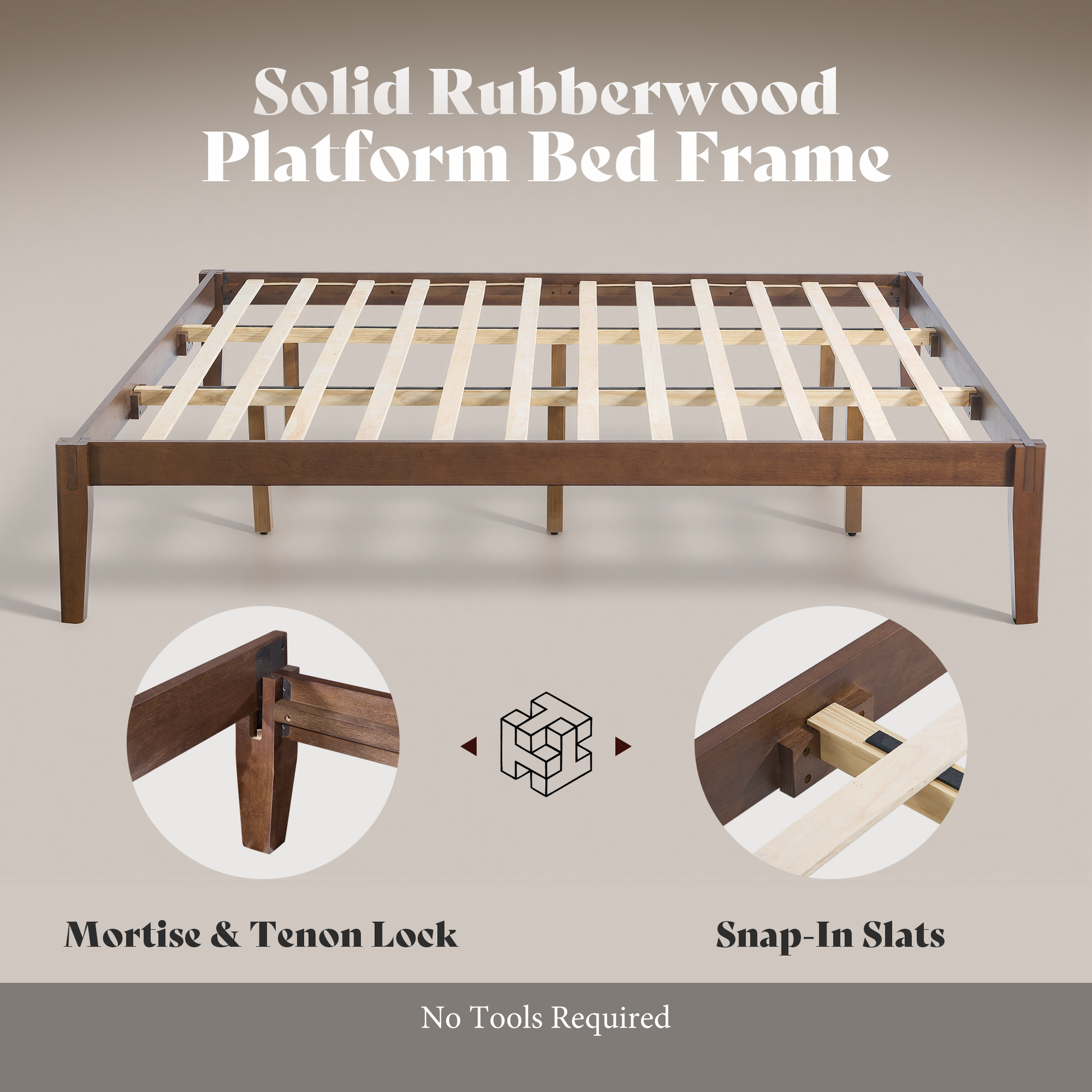 Quill Japanese Joinery Solid Wood Platform Bed Frame-King-Dark Walnut