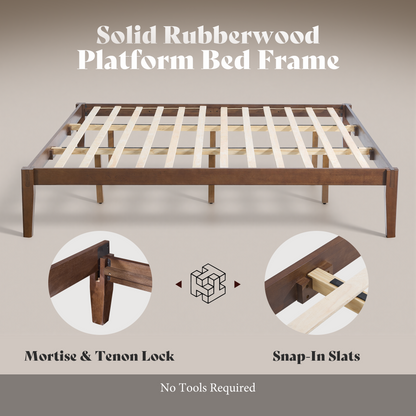 Quill Japanese Joinery Solid Wood Platform Bed Frame-King-Dark Walnut