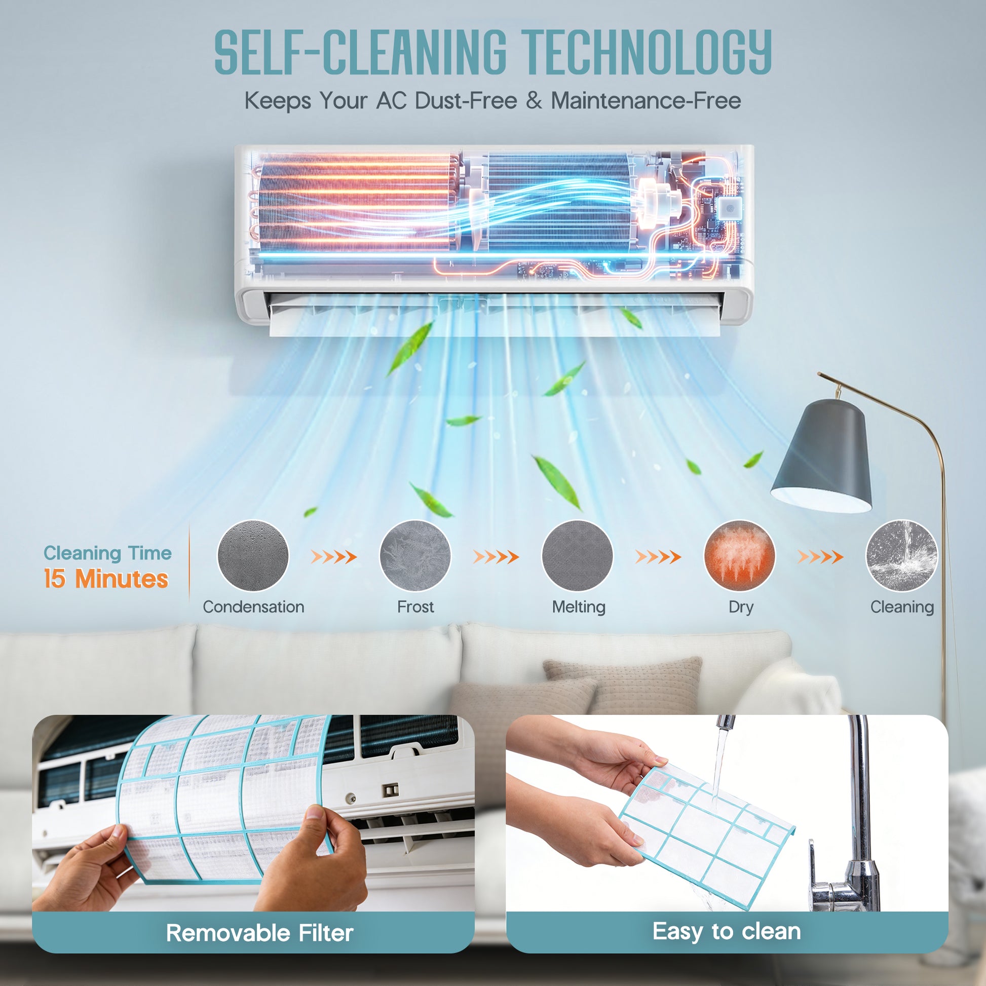 Whisper Ductless Mini Split AC and Heating System-12000BTU-220V