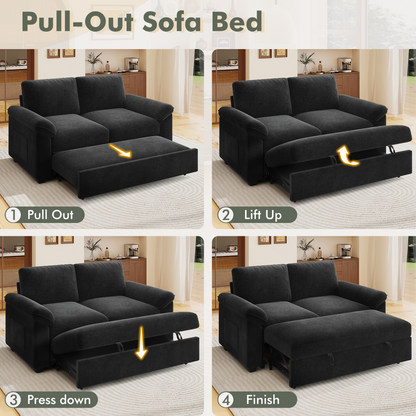 Sleeper Sectional Sofa with Pull Out Bed & Storage-56" | 2-Seater-Black