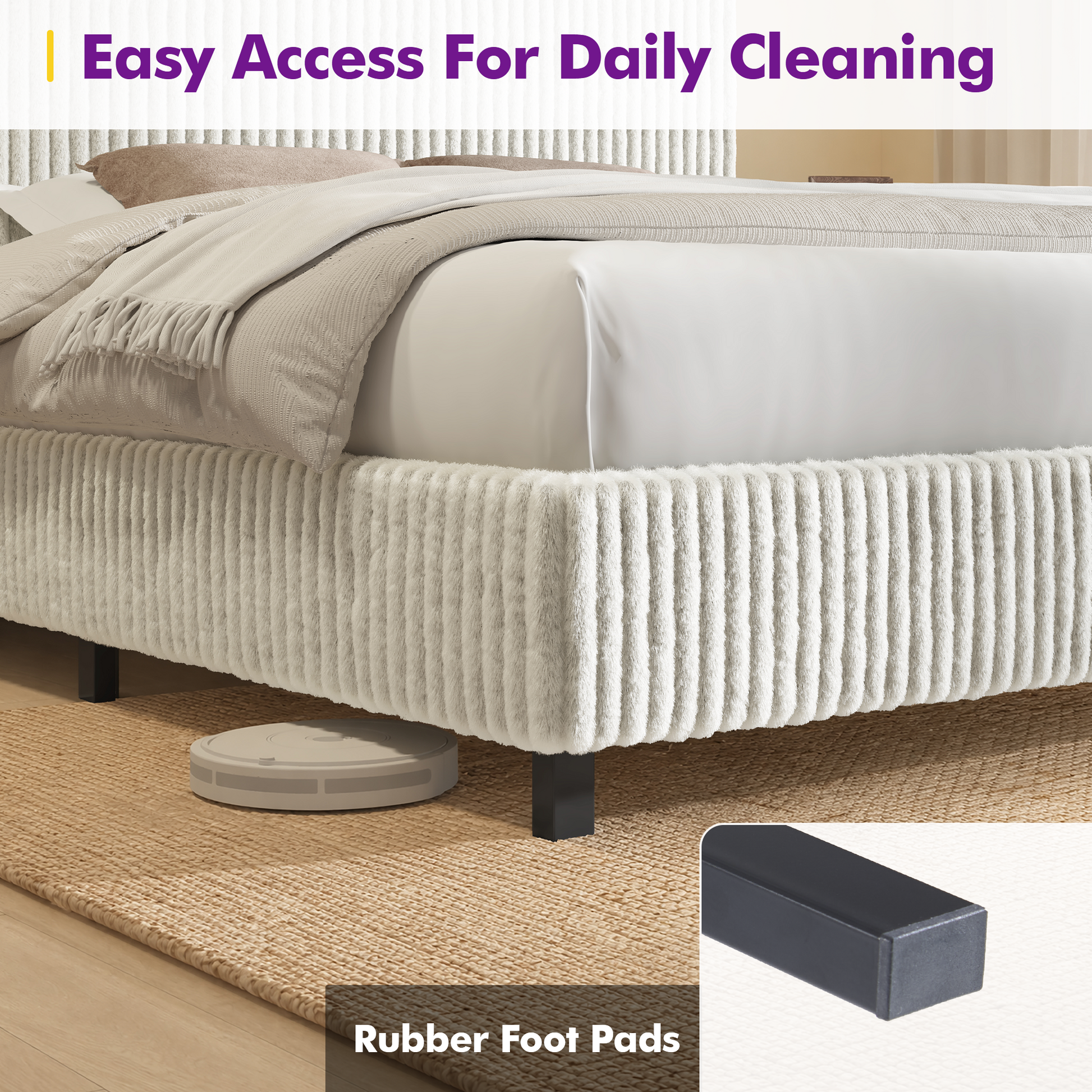 Velmure Corduroy Platform Bed Frame  King / Black