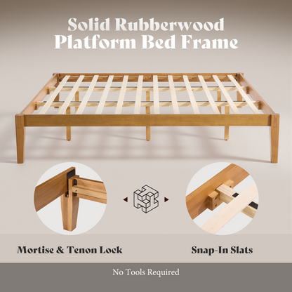 Quill Japanese Joinery Solid Wood Platform Bed Frame-Queen-Honey Brown