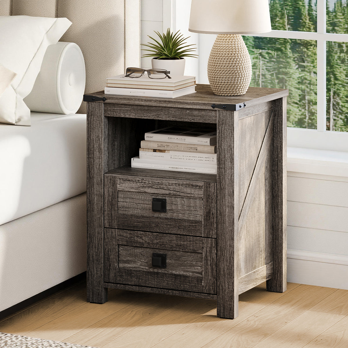 Hub Nightstand Set of 2 Amerlife Grey Oak