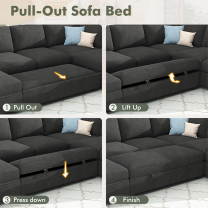 Sleeper Sectional Sofa with Pull Out Bed & Storage-81" | 3-Seater | Fixed backrest-Gray