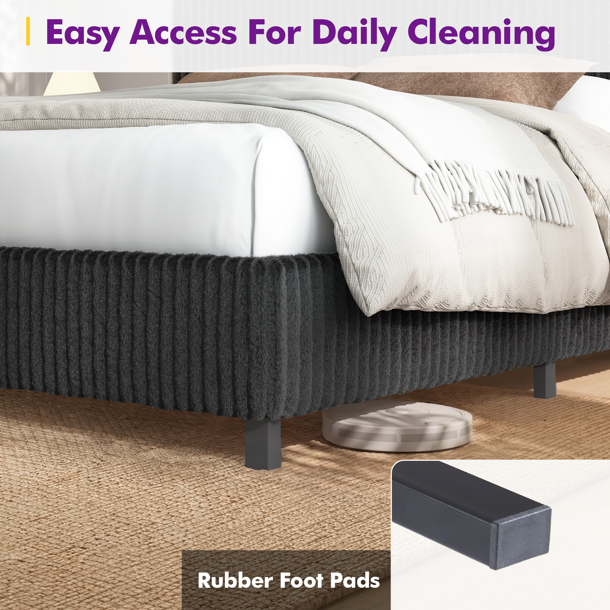 Velmure Corduroy Platform Bed Frame  Queen / Black