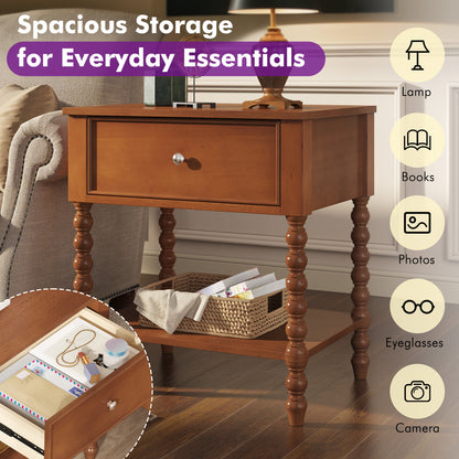 Spindle Solid Wood Nightstand  Brown / 1PC