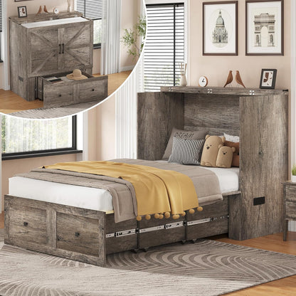 Colton Foldable Murphy Bed Amerlife Twin / Rustic Grey