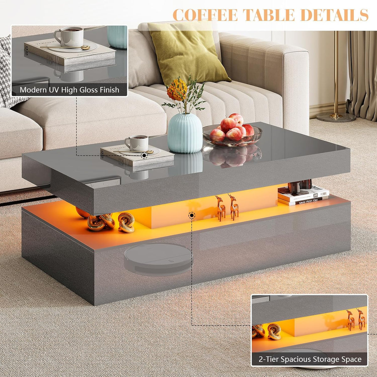 Nebula 68" Fireplace 5-Piece Living Room Set Amerlife 68“ / Grey
