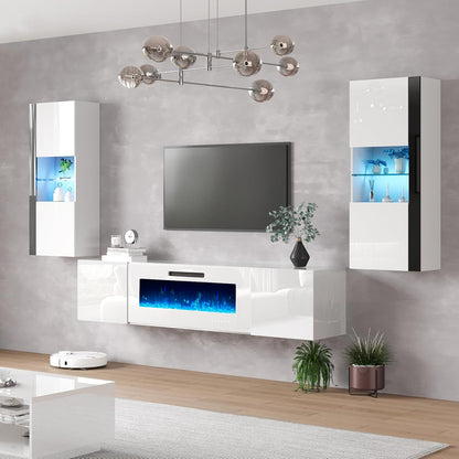 Photon Floating Fireplace TV Stand Wall Unit Amerlife 80" / All White