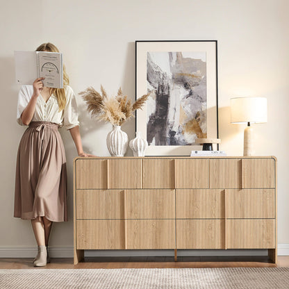 Garyon Fluted 7-Drawer Wide Dresser-Natural Oak