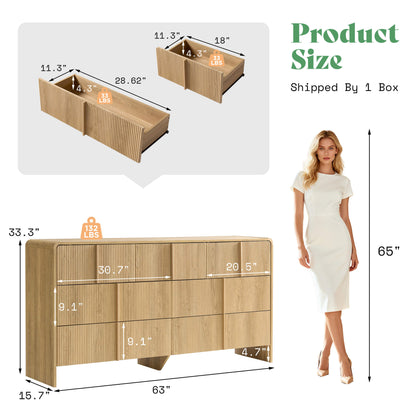 Garyon Fluted 7-Drawer Wide Dresser-Natural Oak