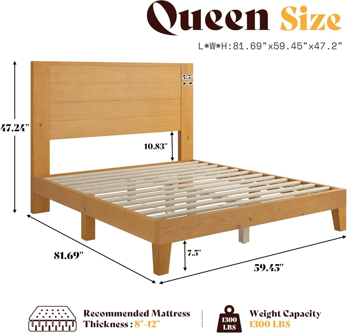 Fremont Wood Platform Bed Queen size Natural