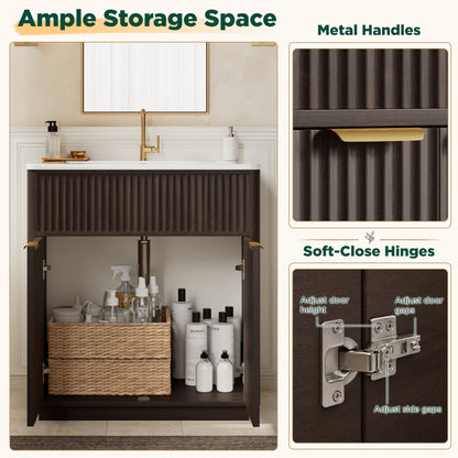 Modern Fluted Bathroom Vanity Collection - 30‘’-brown