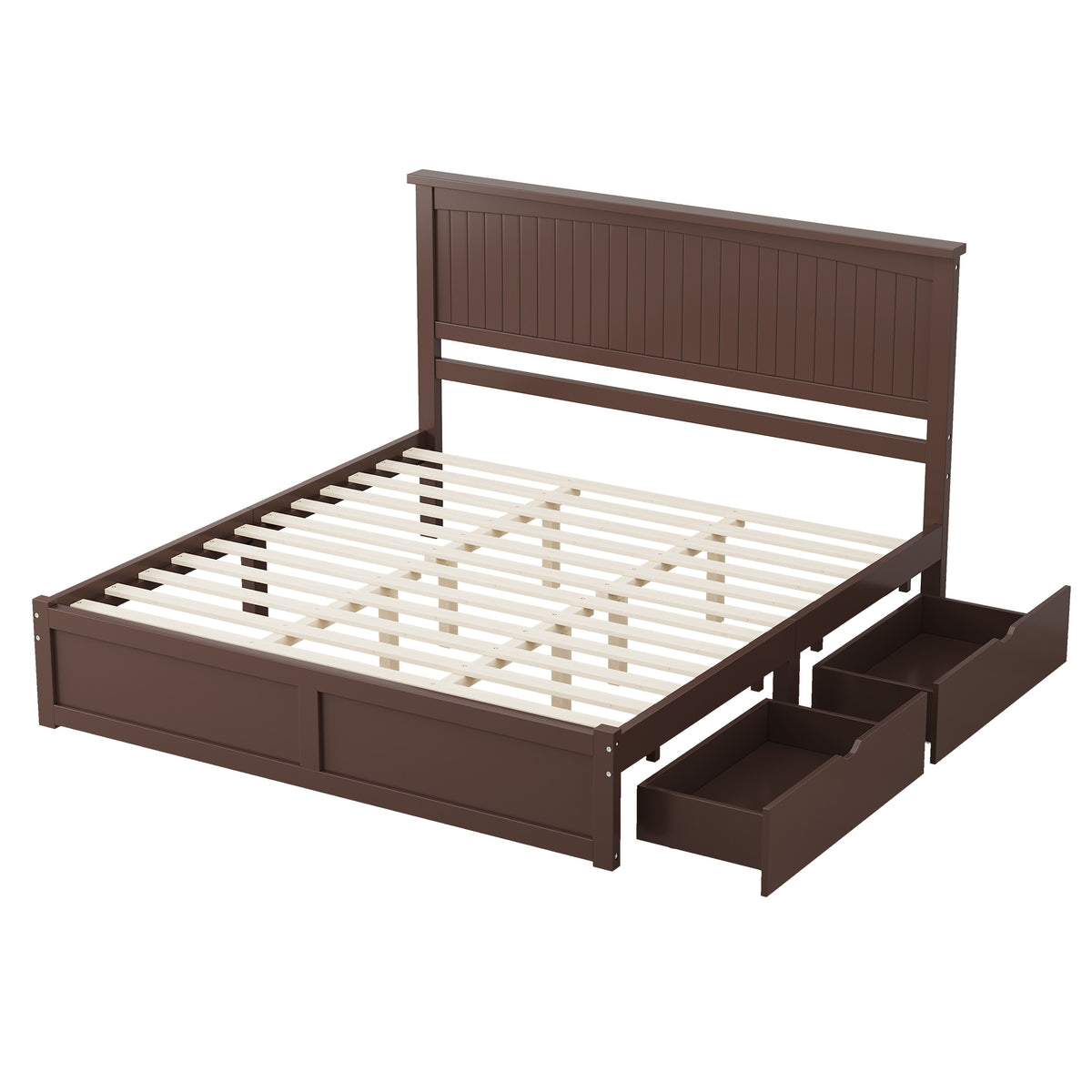 Solid Wood Platform Bed Frame-King-Espresso Brown