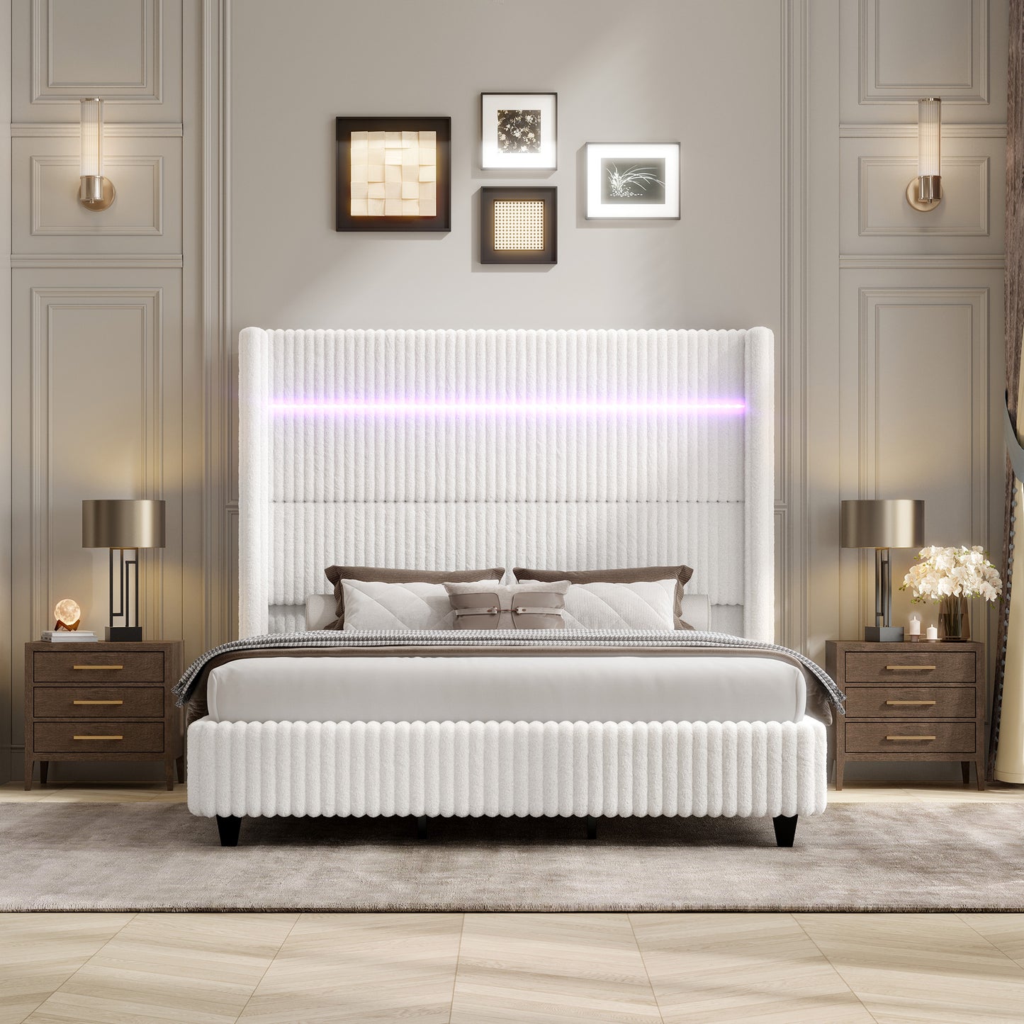 Warren Faux-Fur Bed Frame Amerlife White / California king