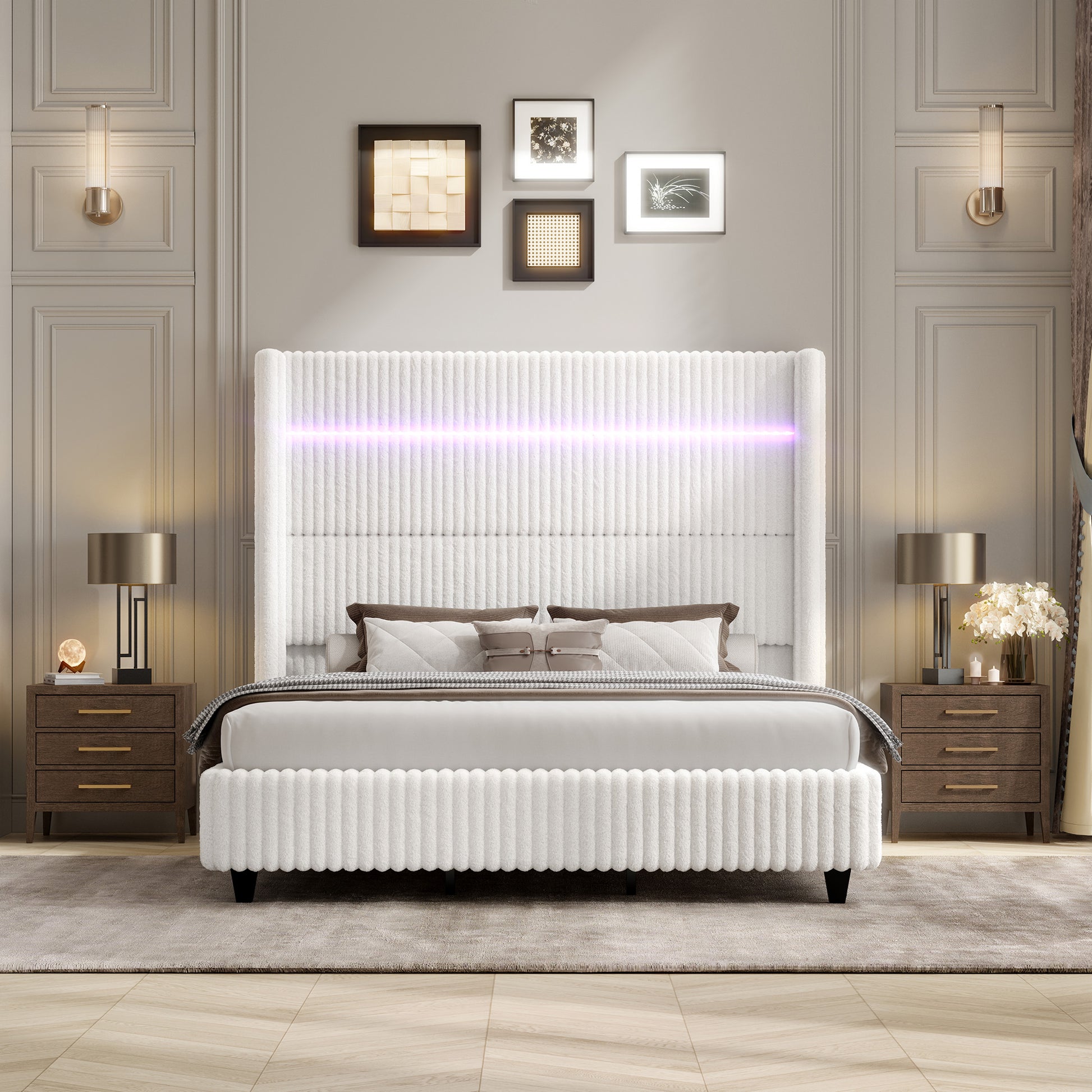 Warren Faux-Fur Bed Frame Amerlife White / California king