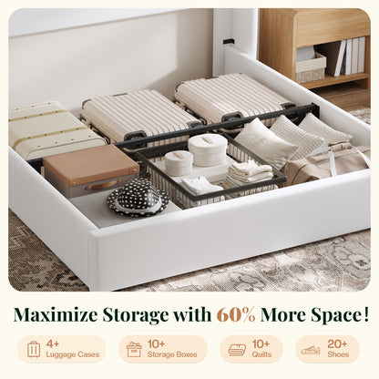 Haven Upholstered Hydraulic Storage Bed Frame-King-White