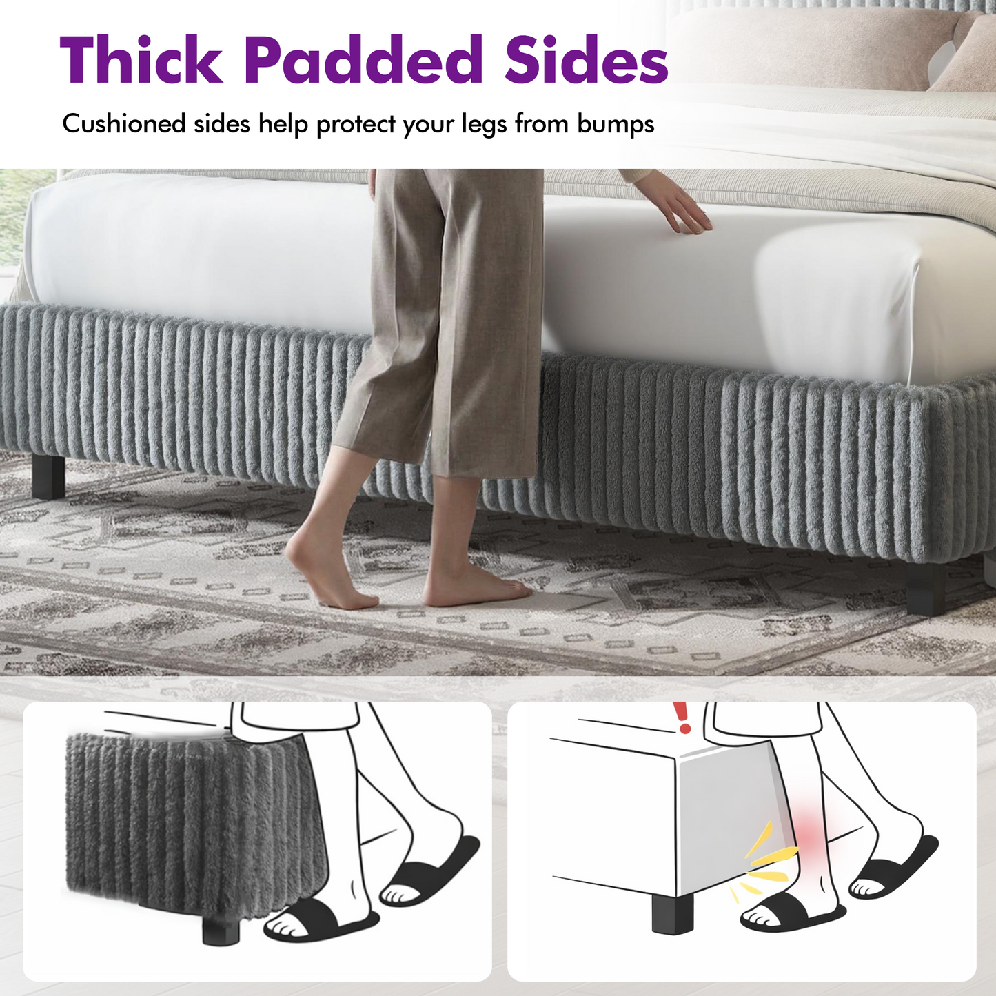 Velmure Corduroy Platform Bed Frame  Full / Grey