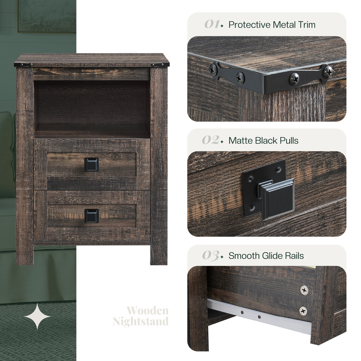 Hub Nightstand Set of 2 Amerlife Black Oak