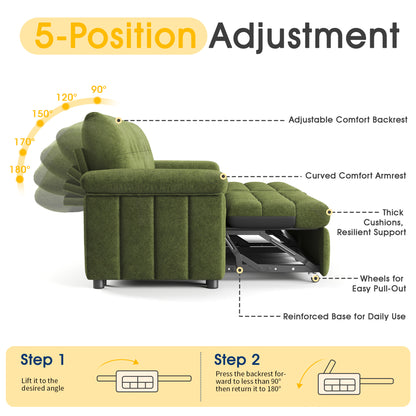 Recline 93" Convertible Sleeper Sofa -Green