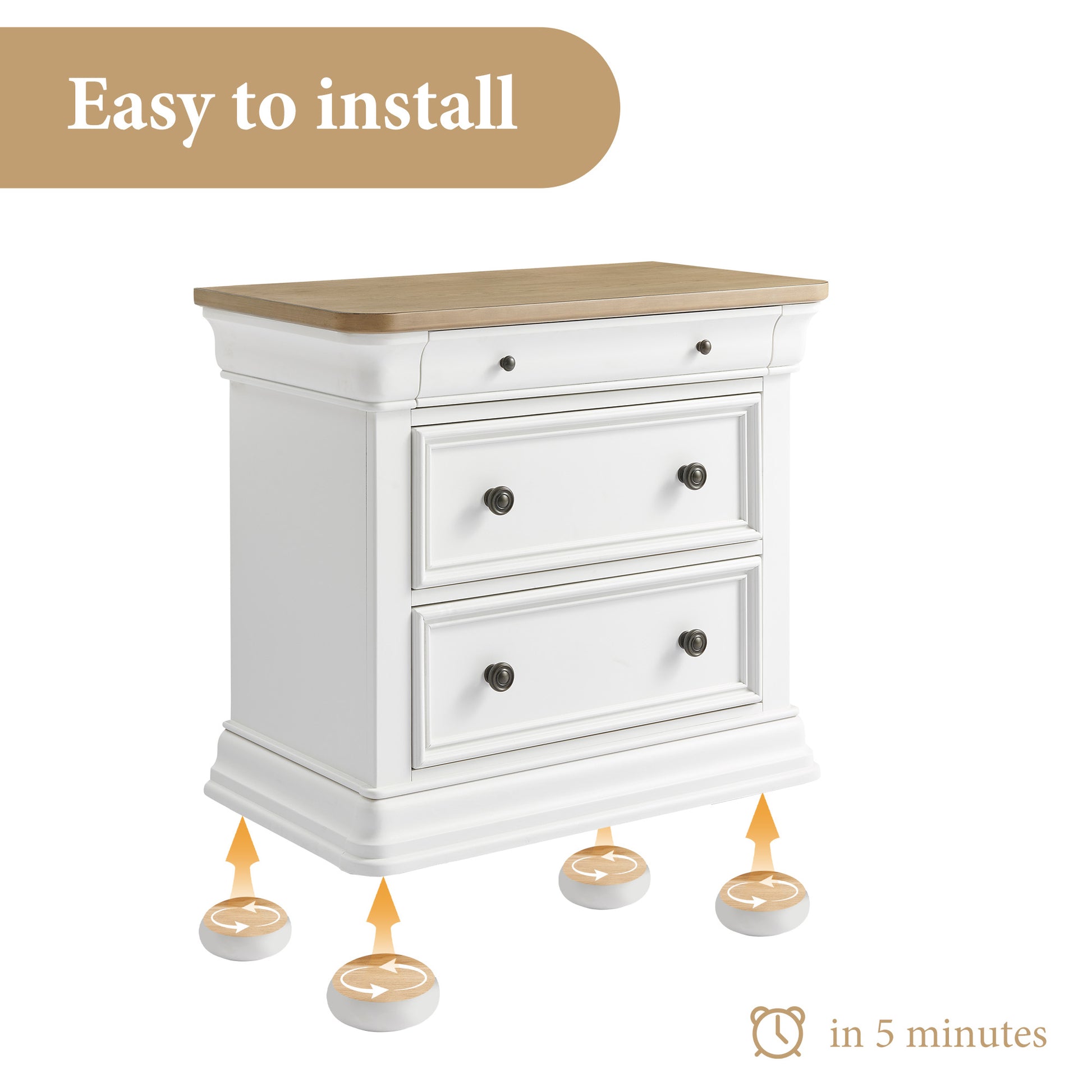 Bun Fully Assembly Wood Nightstand Amerlife White ＆Brown / 30" W