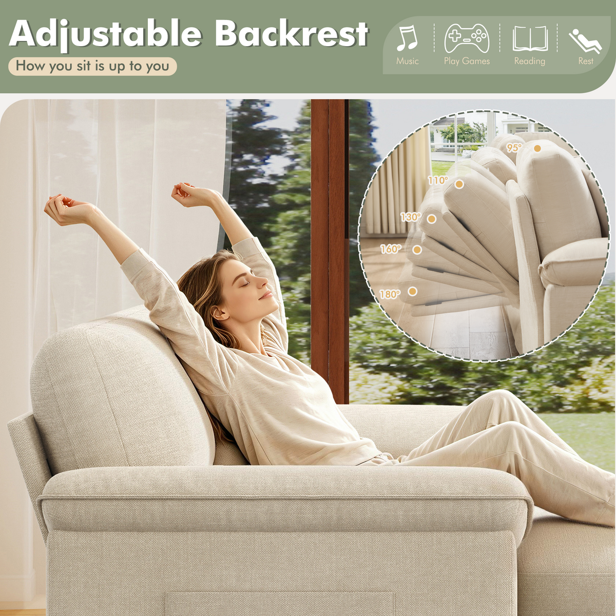 Sleeper Sectional Sofa with Pull Out Bed & Storage-56" | 2-Seater-Beige