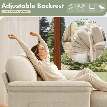 Sleeper Sectional Sofa with Pull Out Bed & Storage-56" | 2-Seater-Beige