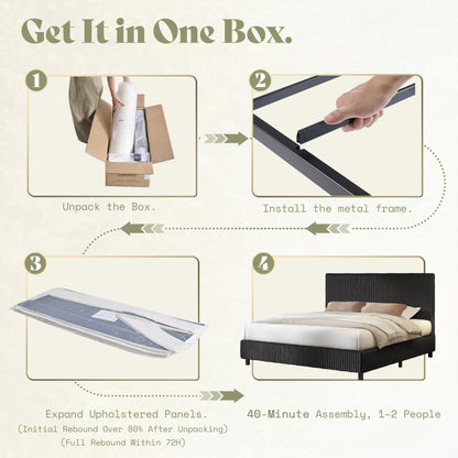 Velmure Corduroy Platform Bed Frame-Queen-Black