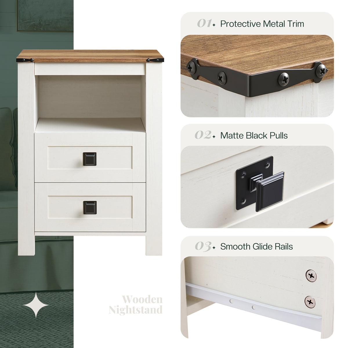 Hub Nightstand Set of 2 Amerlife White ＆Brown