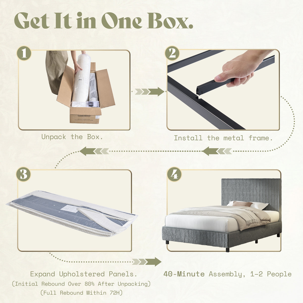 Velmure Corduroy Platform Bed Frame-Twin-Grey